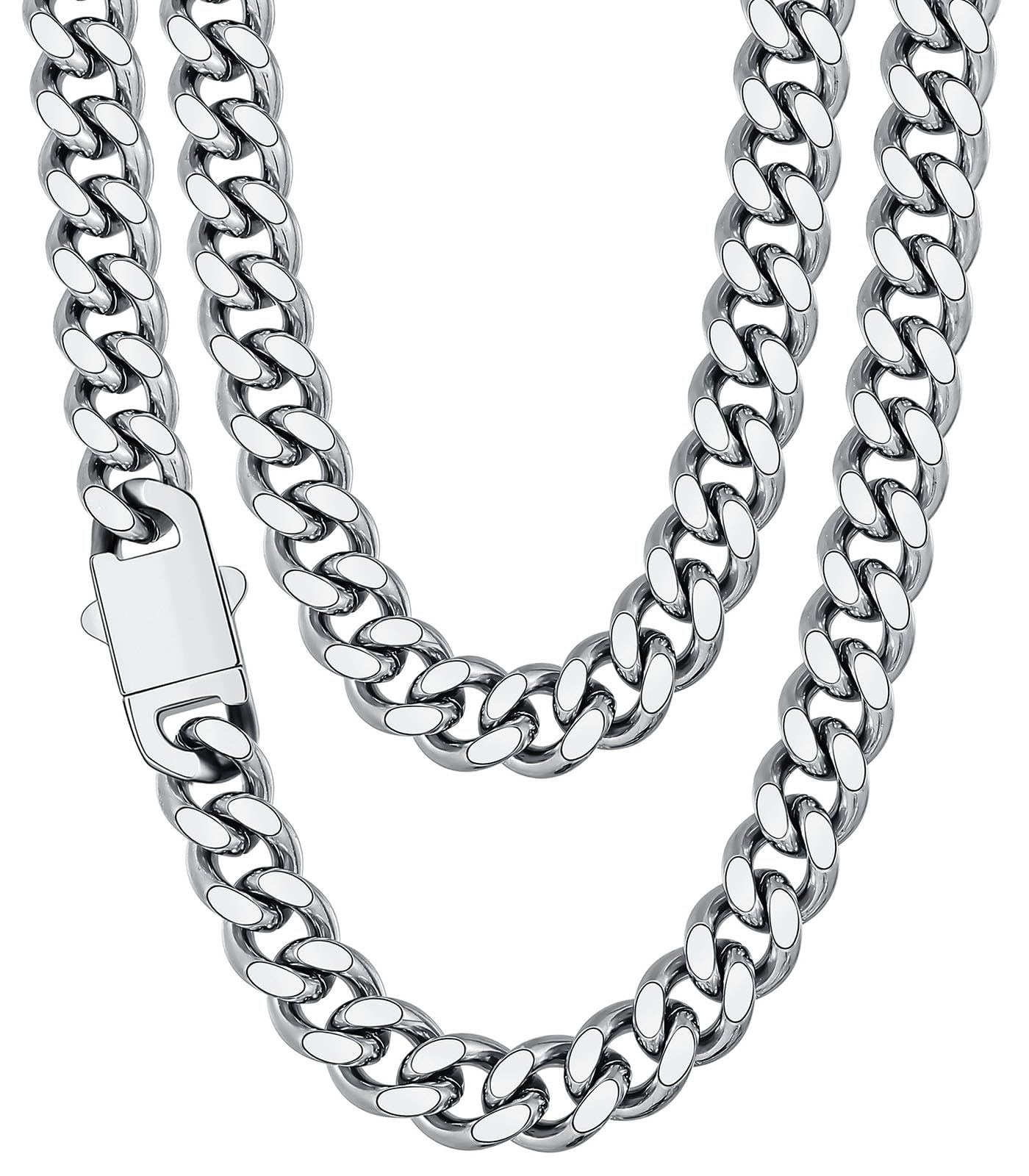 Fiusem Valentines Day Gifts for Him Silver Tone/Black/14K Gold Plated Chain Necklace for Men, 5mm/6mm/7.5mm/8mm/9mm Stainless Steel Cuban Link Chain