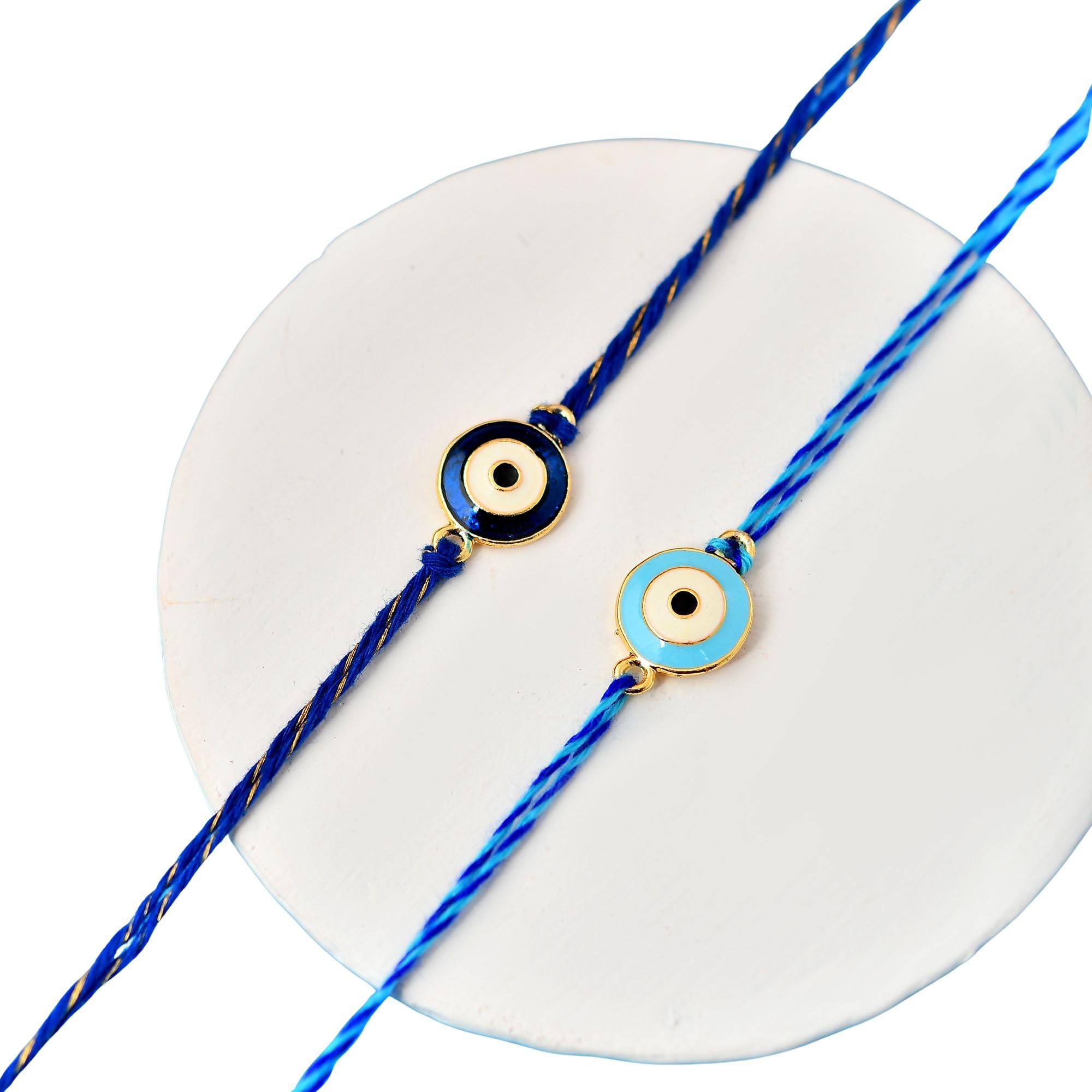 craftvatika Rakhi Set of 2 Blue Evil Eye Designer Thread Bracelet Rakhi for Bhaiya Brother Bhai Kids Men with Raksha Bandhan Greeting Card For Protection, Negativity, Wealth-picture-4