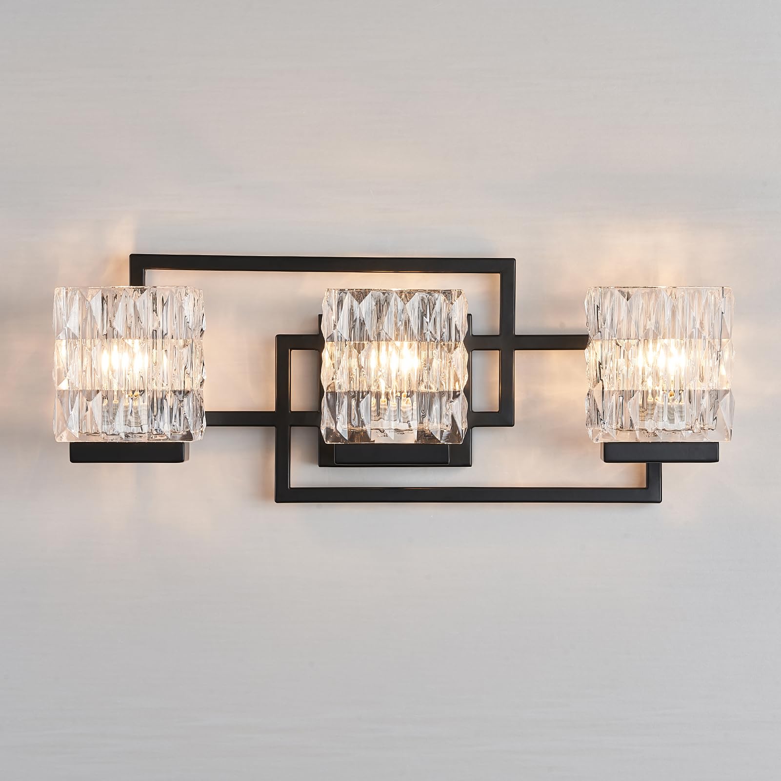 FALINNEAD Bathroom Light Fixture Vanity Lighting Fixtures Over Mirror 3 Lights Matte Black Wall Mount Metal Hardwired Bedroom Wall Scone