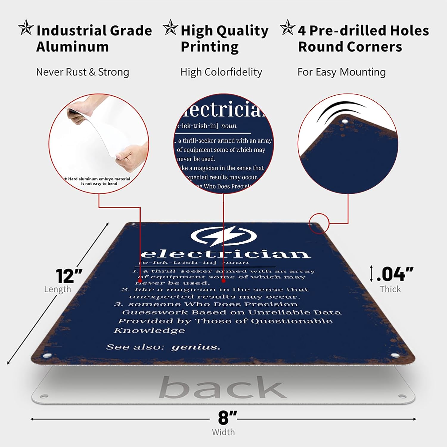 Vintage Metal Sign Electrician Definition Poster Retro Tin Signs Funny Aluminum Sign For Man Cave, Garage, Living Roome, Cafe And Pub Decoration 8 X 12 Inch - Image 2