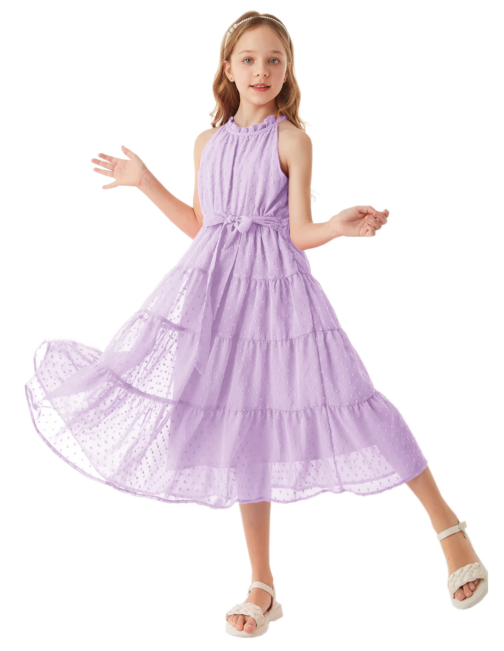 GRACE KARIN Vestido Niña Elegante Vestido Gasa con Malla Escote Halter 6-12 Años