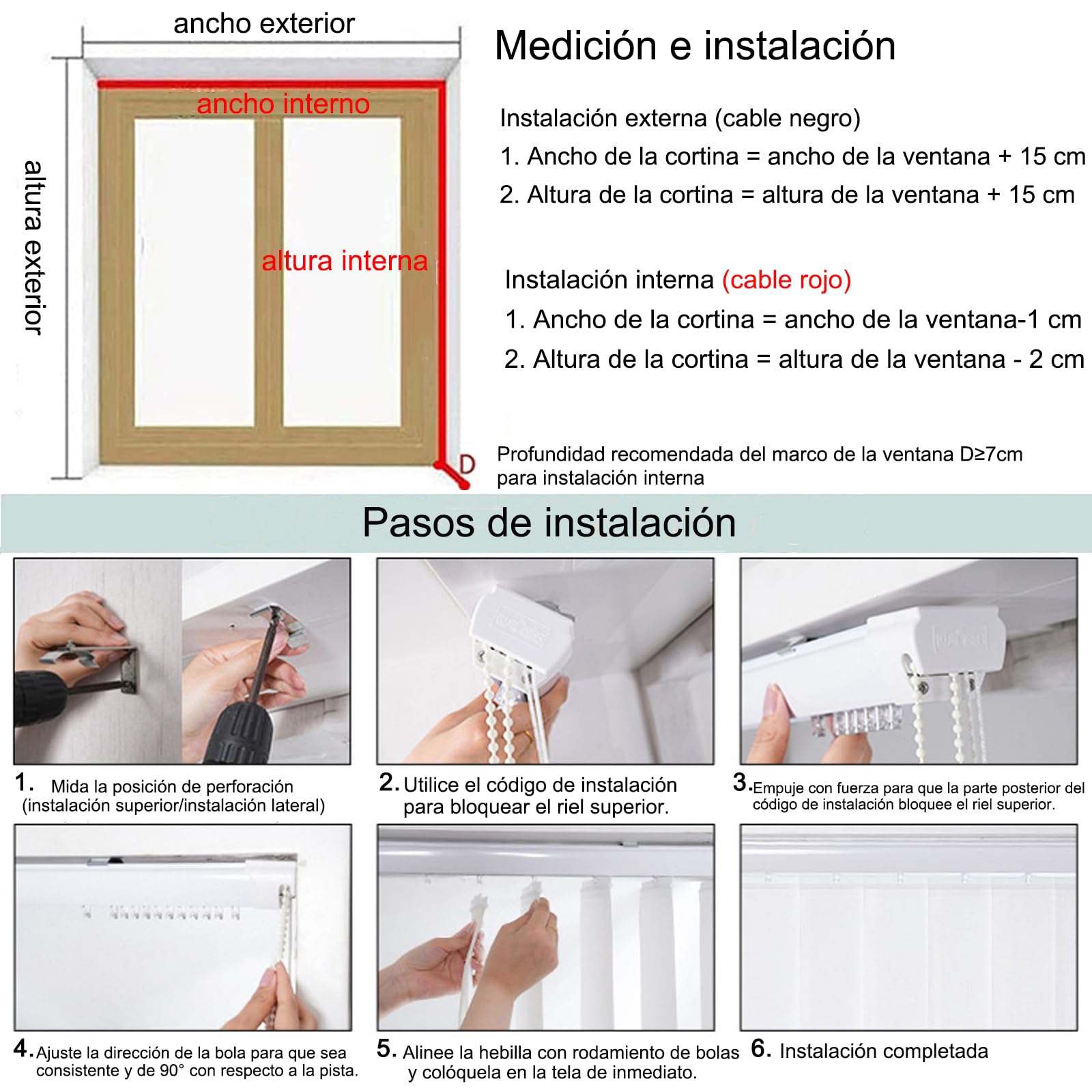Cortinas verticales opacas personalizables de protección solar para ventanas (130 cm x 260 cm)