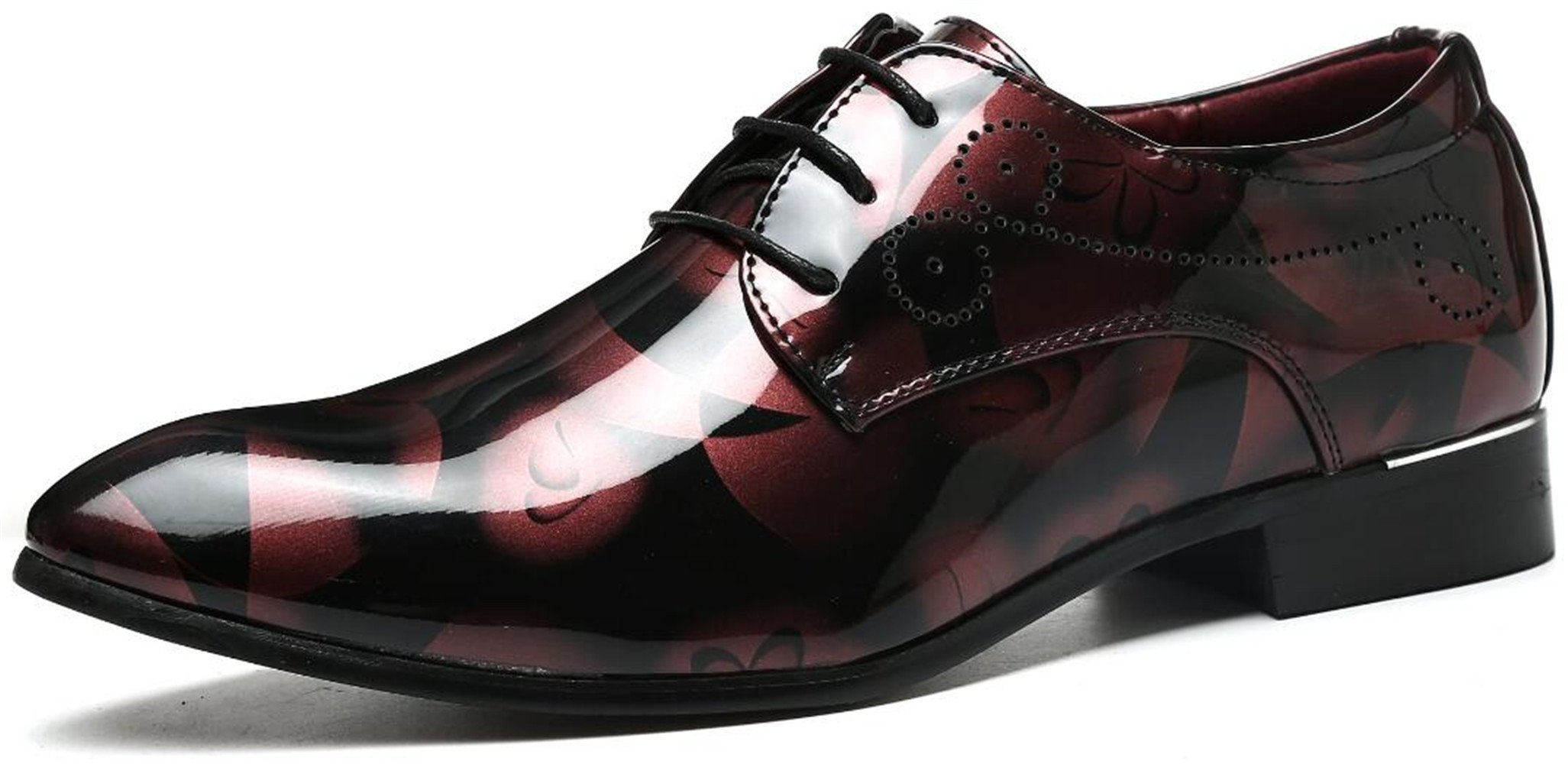 Men's Fashion Shiny Patent-Leather Shoes Tuxedo Wingtip Oxford Shoes (6.5, Red)