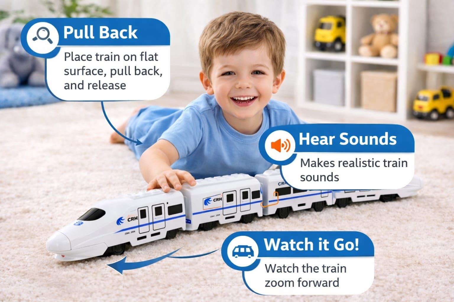 Braintastic High Speed Bullet Train Toy for Kids, 42 cm Long Battery Operated Electric Train with Realistic Design, White Modern Railway Toy for Boys & Girls 4