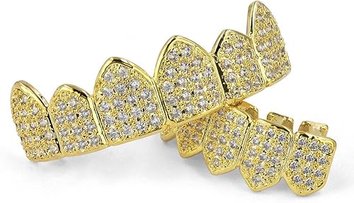 Miniatura 12 de JINAO Grillz - Parrillas de diamantes para tus dientes para hombres y mujeres, chapadas en oro de 18 quilates, con circonita cúbica con barras