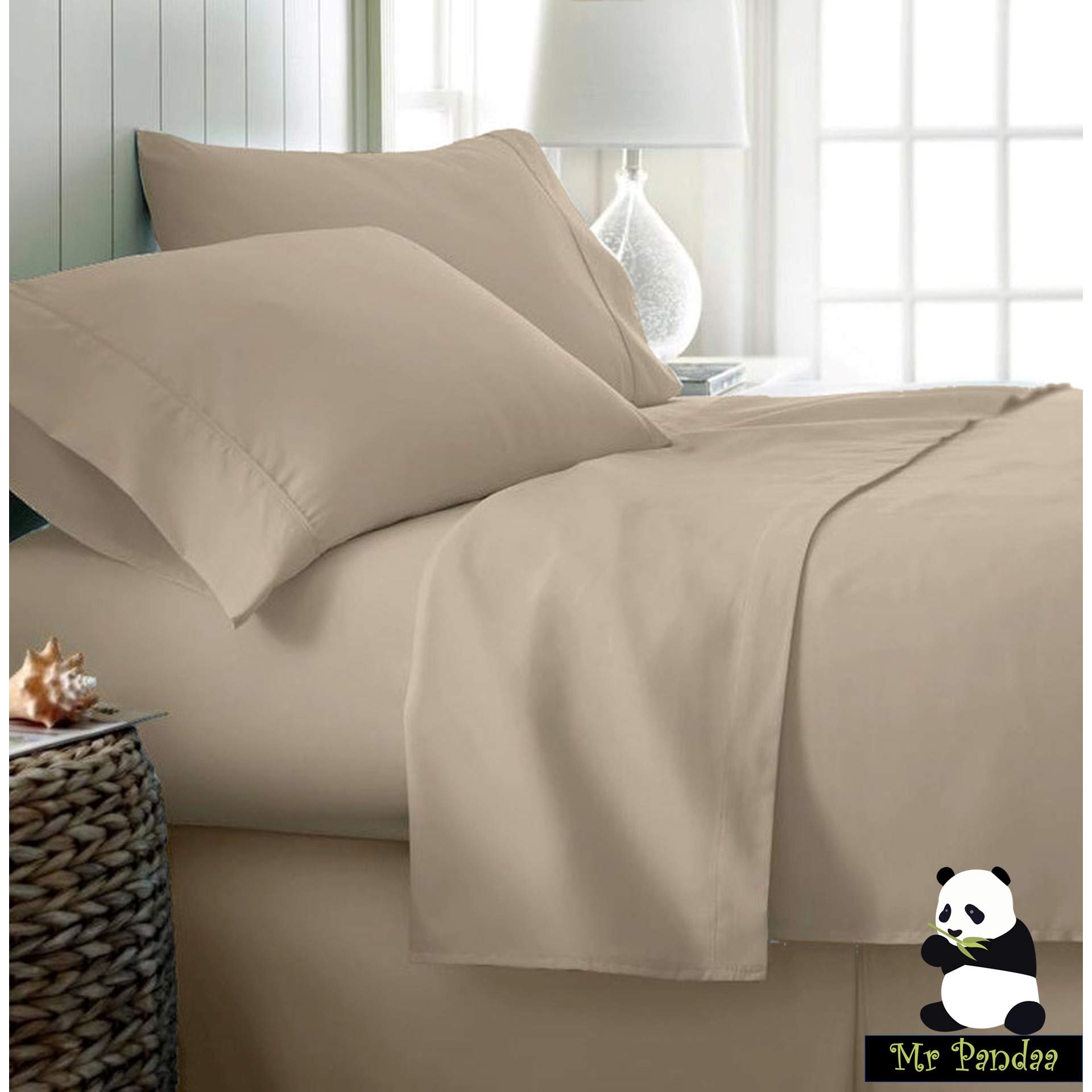 Parure De Lit Coton égyptien 1000 Fils - SPLIT KING - Rayure Sauge - 5 Pièces