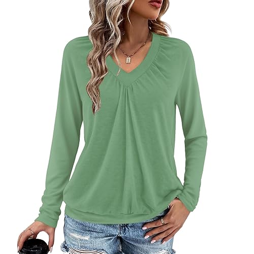Long Sleeve Shirts for Women V Neck Casual Tops Women