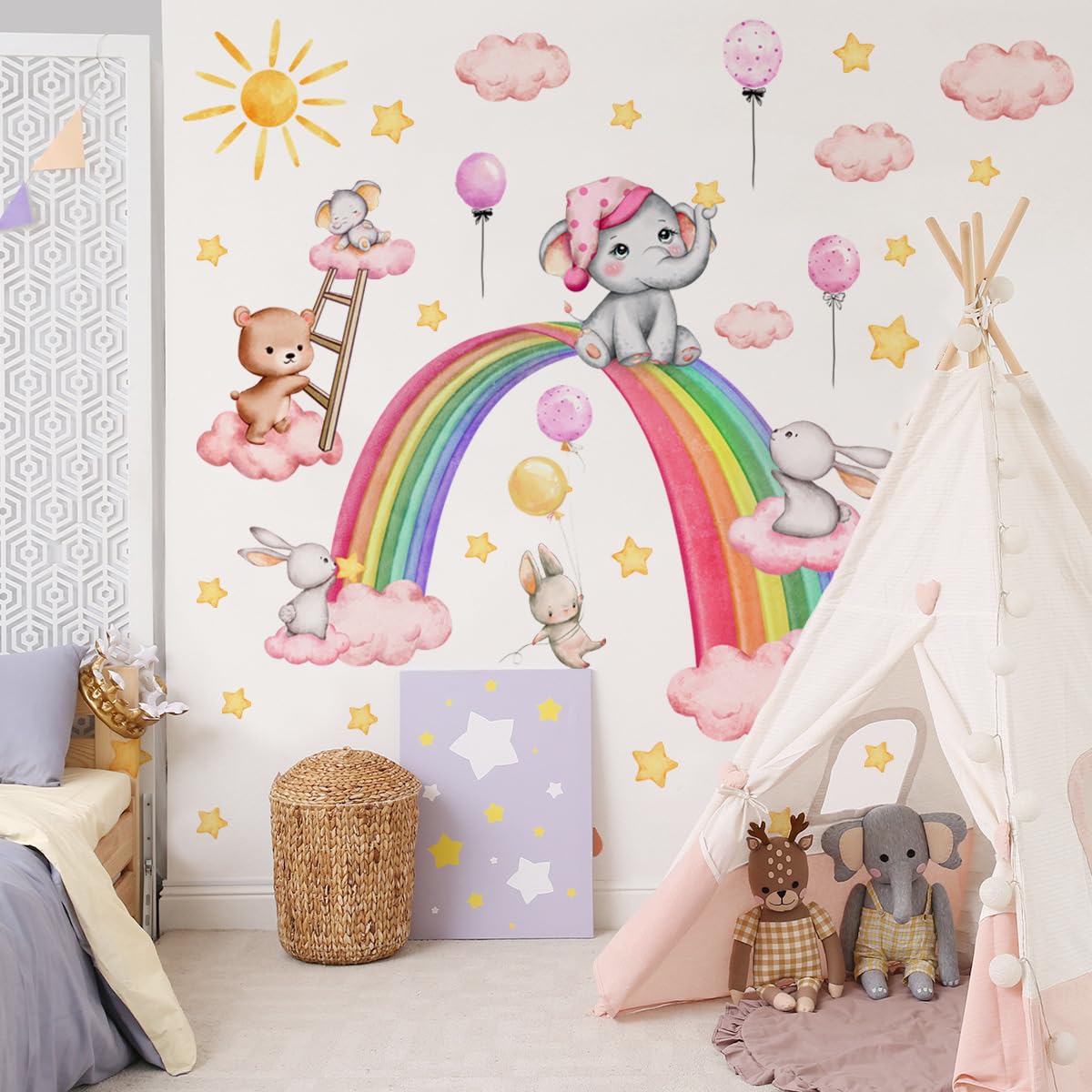 Timelesslong Rainbow Wall Stickers for Girls Nursery Bedroom Living Room Vinyl Colorful Clound Rabbit Cute Wall Decals Removable Wall Murals Peel and Stick Wall Decor Art Wallpaper - Image 4