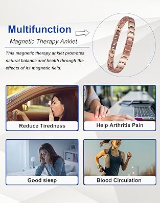 Copper Magnetic Anklet for Men, 99% Pure Copper Double Row Magnet Ankle Bracelet with 3500 Gauss and Adjustable Link Buckle