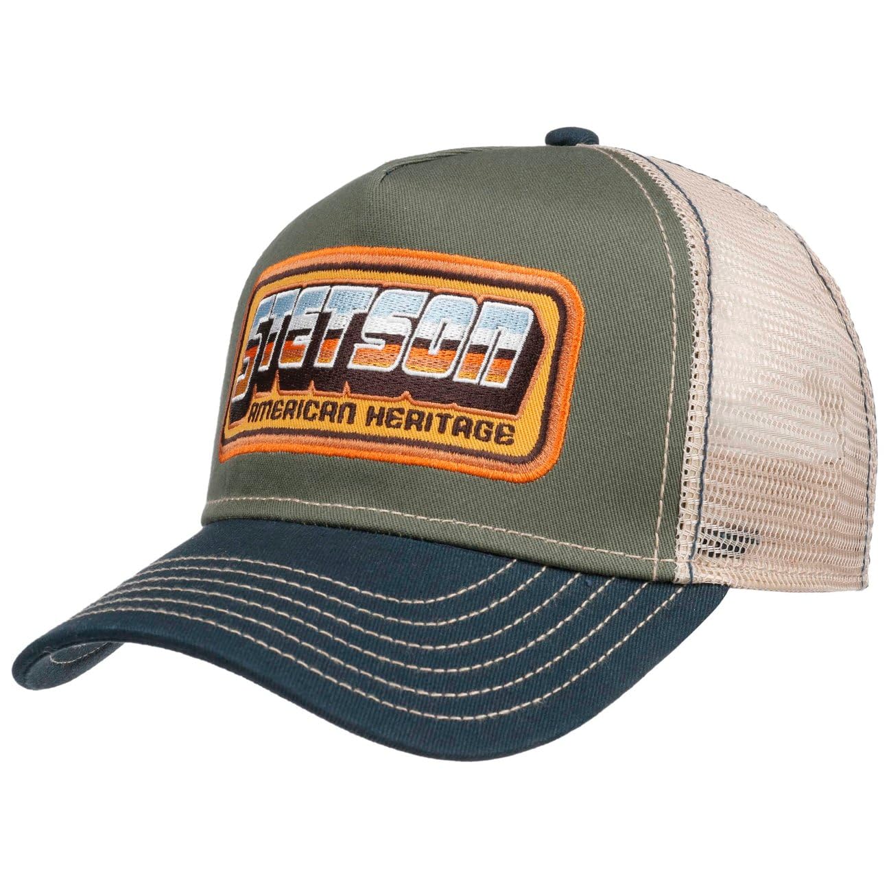 Stetson Men's Olive American Heritage Trucker Cap Snapback Breathable Mesh Summer Winter