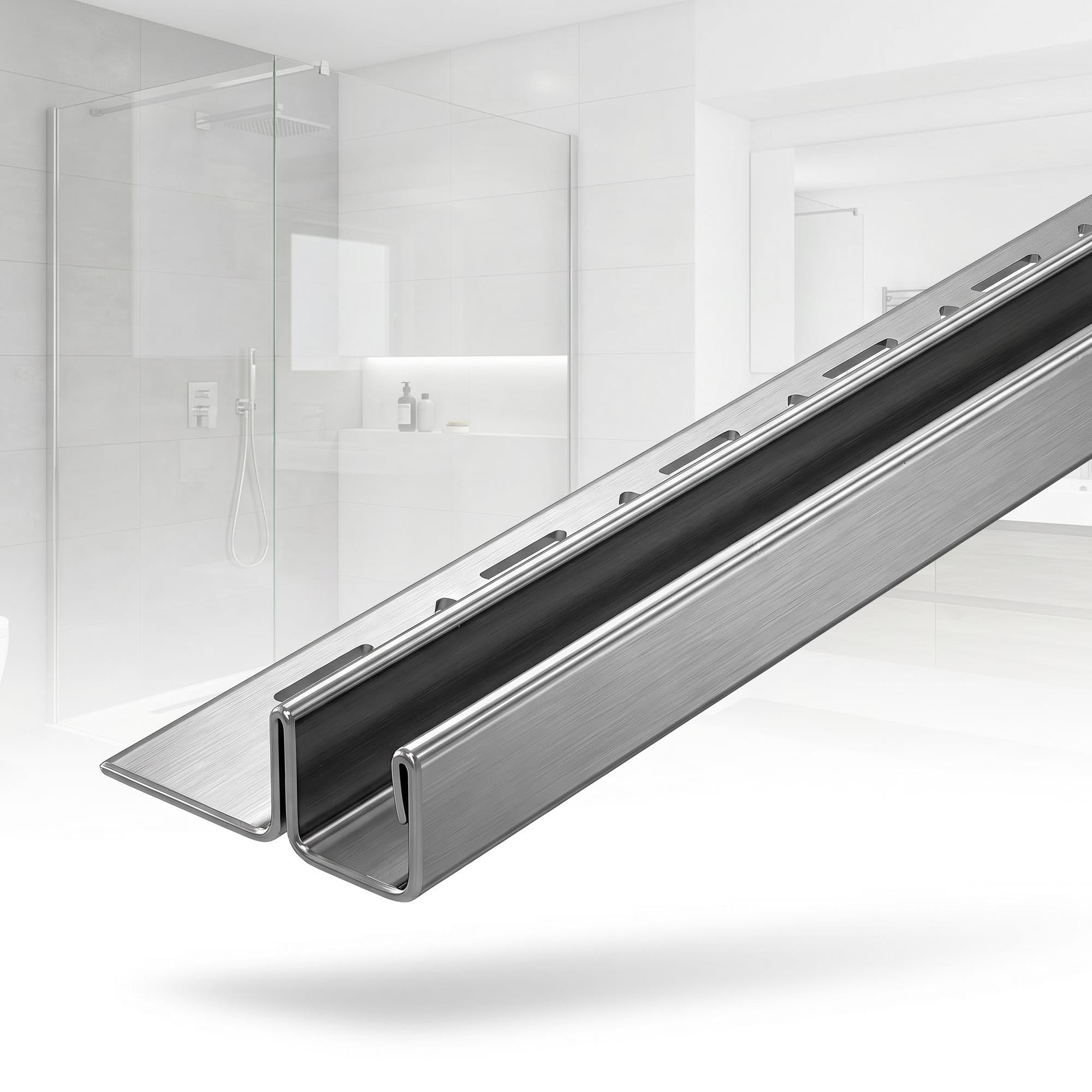 Perfil vidrio 200cm x 11mm x 12,5mm acero inoxidable cepillado | Perfil para baldosas con perfil en U para montaje en el suelo en el baño - perfil de sujeción de cristal