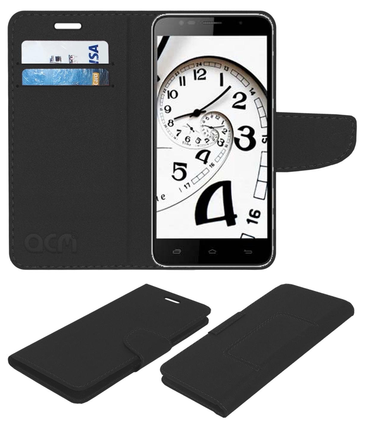 ACMMobile Leather Flip Flap Wallet Case Compatible with Celkon Millennia Epic Q550 Mobile Cover Black