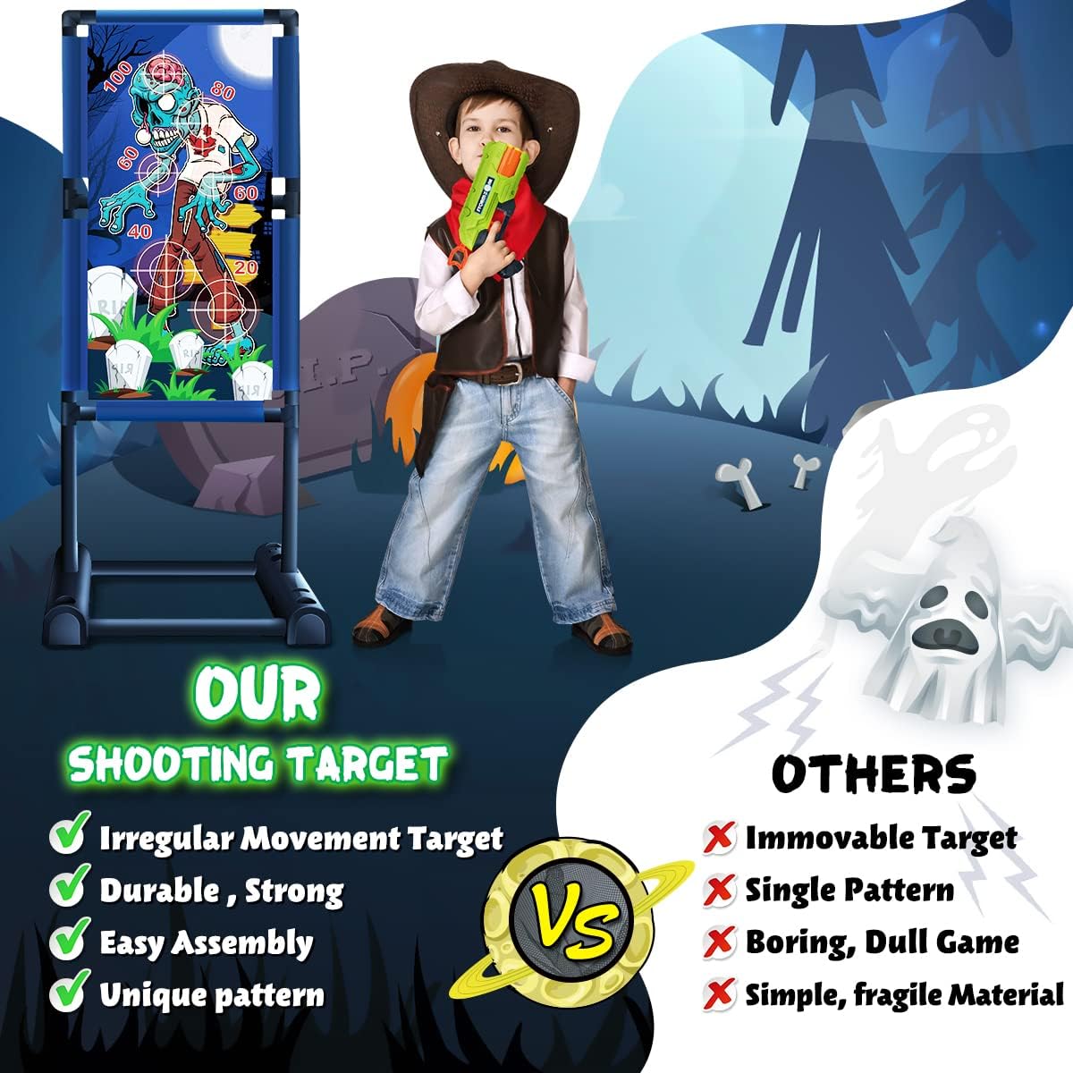 Review Discount BROADREAM Stocking Stuffers Boys Toys Gifts Moving Shooting Game Toys for Kids Rechargeable Zombie Shooting Target Toys with 2pk Toy Foam Blasters Christmas Birthday Age 5 6 7 8 10 Years Old