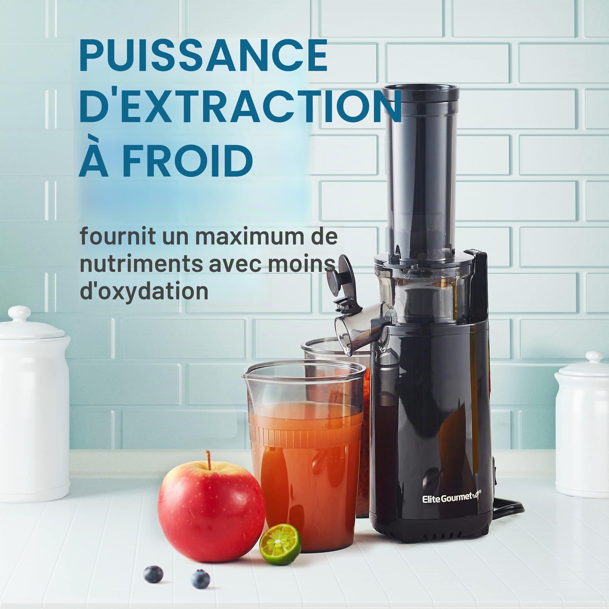 Elite Gourmet EJX600 Extracteur de Jus Lent à Mastiquer Compact, Presse à Froid, 16 oz, Gris Anthracite