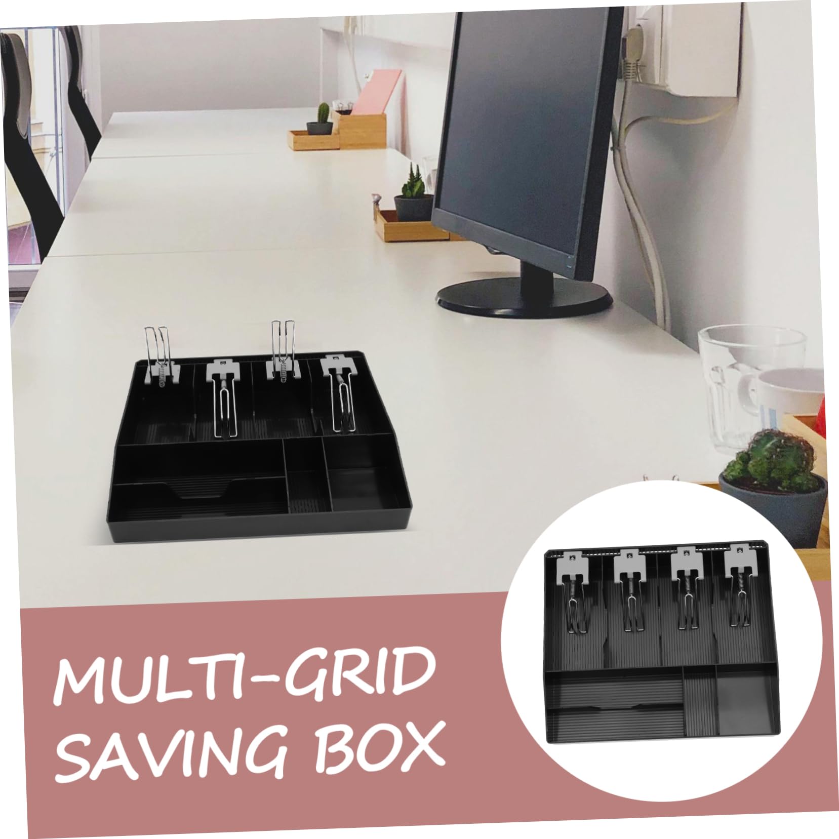 Kassenbox Sowie Clip Kassenschublade Schwarz aus Abs und Metall mit Mehreren Fächern mit Drei Münz und Drei Scheinfächern für Kleinunternehmen Geeignet für Geschäfte