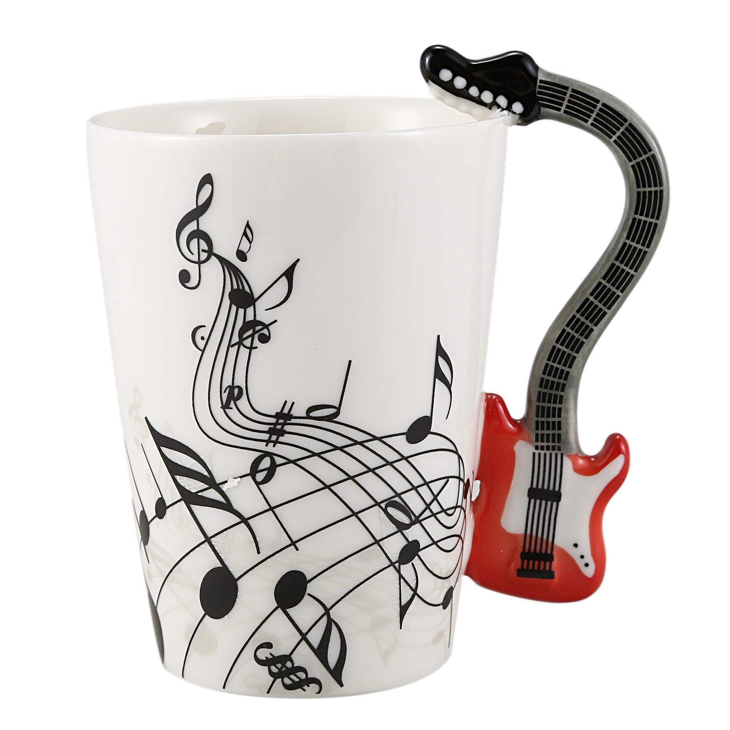CTRLZS Music Style Guitar Ceramic Mug Coffee Tea Milk Stave Cups With Handle Coffee Mug Novelty Gifts Red Guitar Black Free