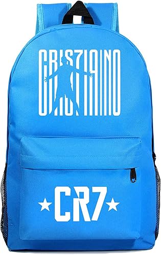 WesQi - Mochila con gráficos Cristiano Ronaldo para niños y niñas, mochila escolar ligera, bolsa de viaje duradera, Azul lago, Mochilas tipo mochila