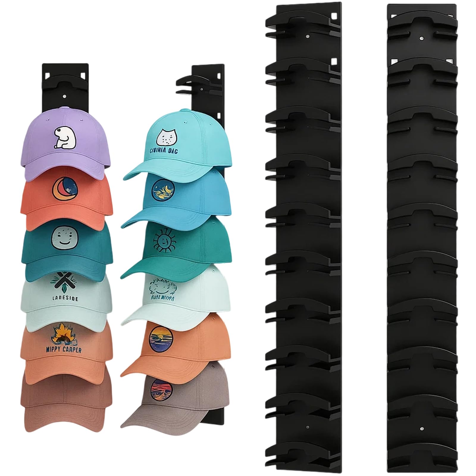 2 Stück Praktische Hutablage mit Haken, Cap Halterung Wand, Stabile Halterung Wand, Kappenhalter, Cap Organizer, Organizer für Mützen, Basecaps Typ B (Schwarz)