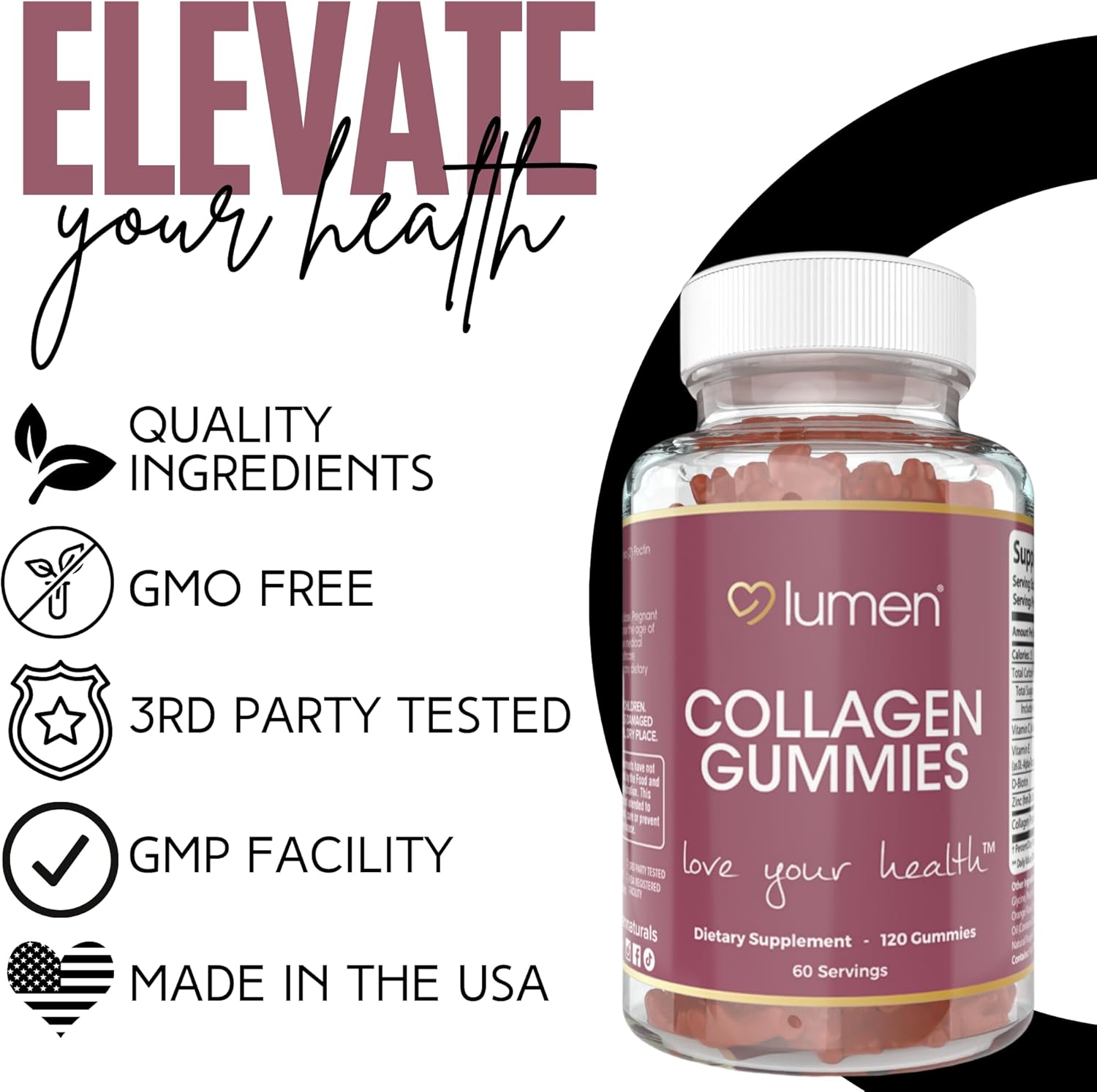 Lumen Naturals Collagen Gummies for Women – Collagen Peptides with Vitamin C, E, Biotin, and Zinc – 120 Gummies – 60 Servings – Supports Beauty and Skin Health