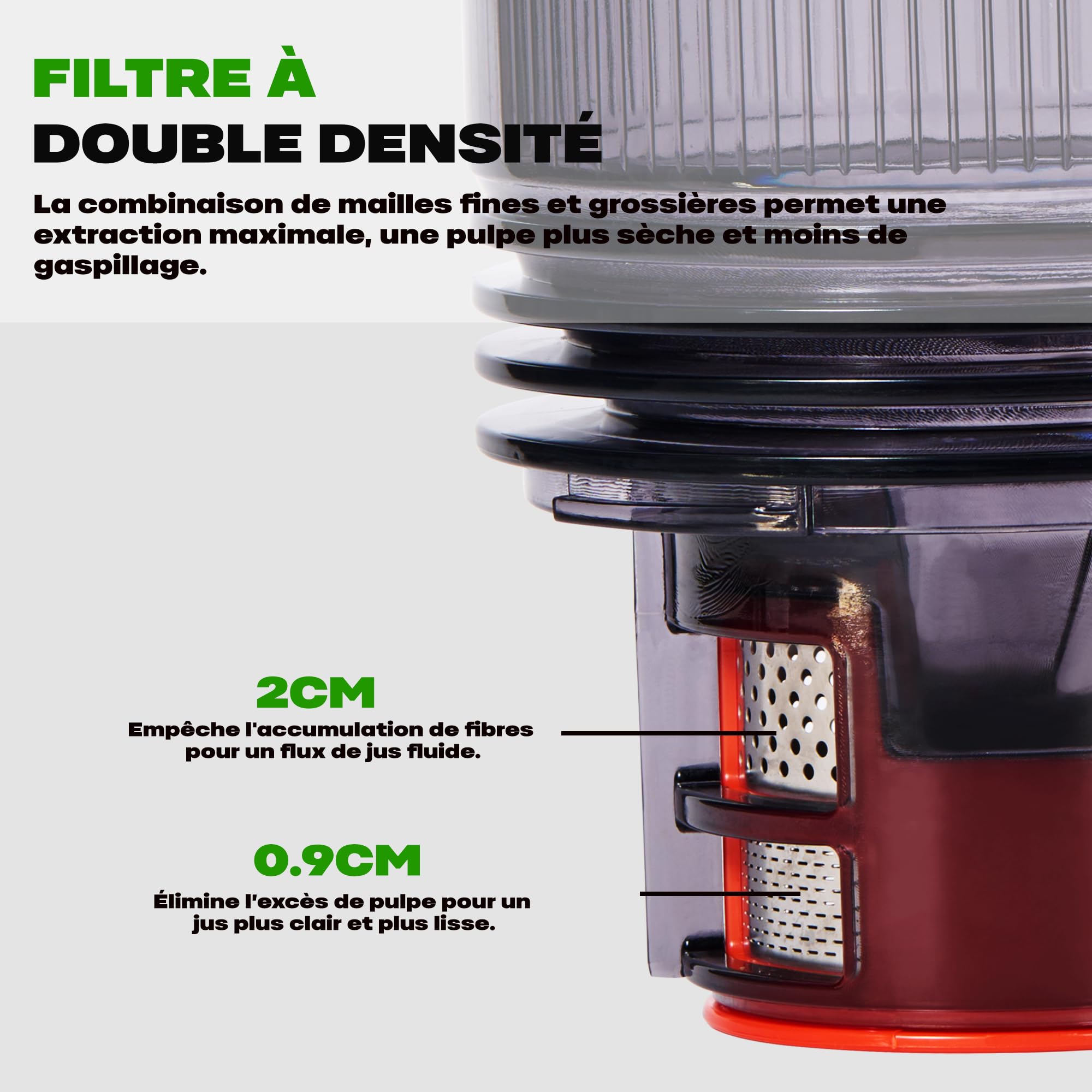 Extracteur de Jus de Fruits et Légumes 14cm 2L Slow Juicer Facile à installer Matte Noir