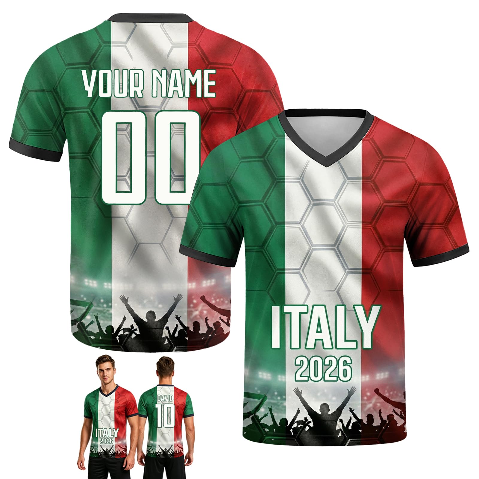 Personalised Football Shirt World Cup 2026, Custom Football Shirts Names & Numbers, Retro Football Shirts for Adults and Children, Breathable, Quick-Drying Custom Jersey (Italy)