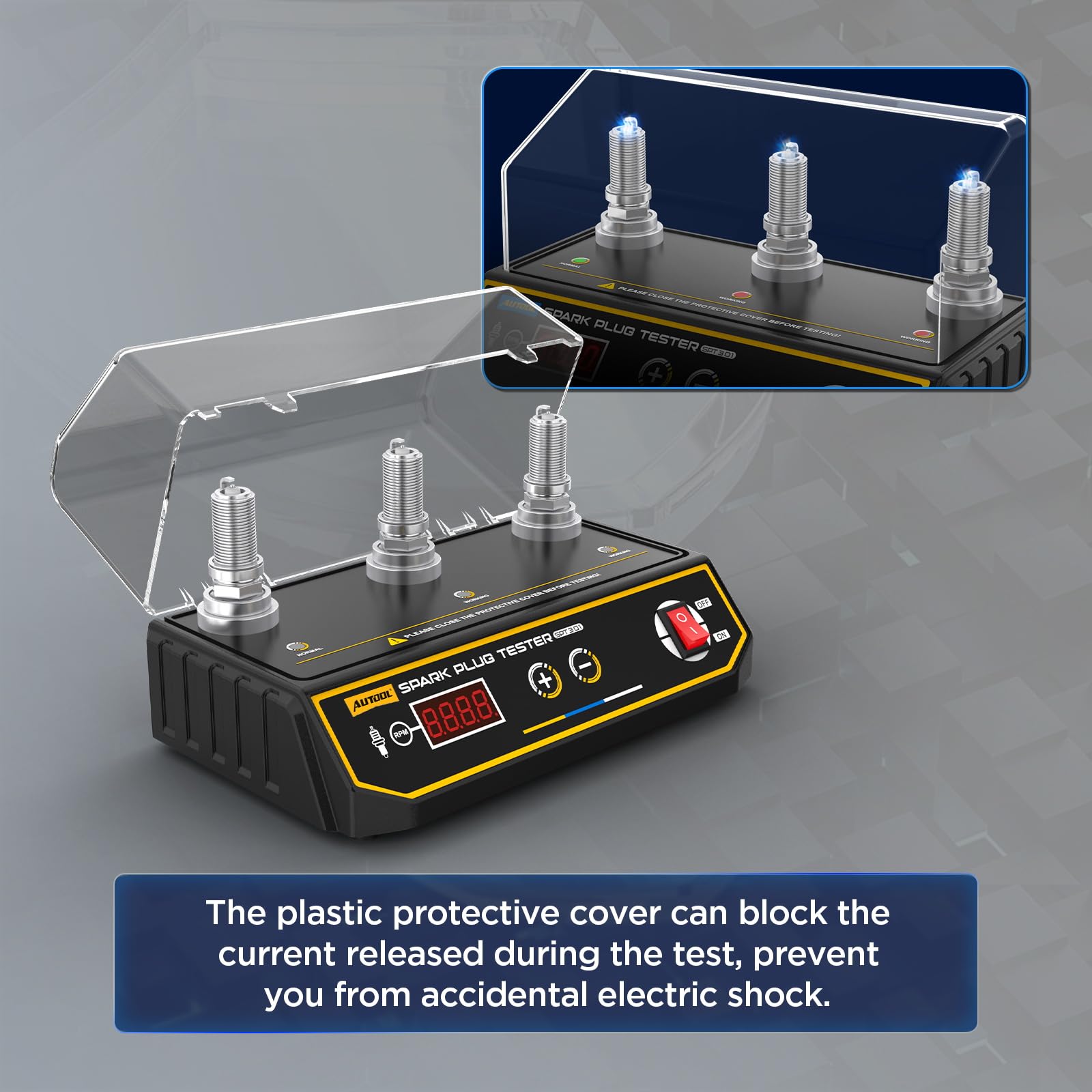 Tester per candele a doppio foro, tester per bobine di accensione del motore automobilistico con frequenza di lavoro di 0-6000 giri/min, strumento per testare le scintille dell'auto con copertura prot