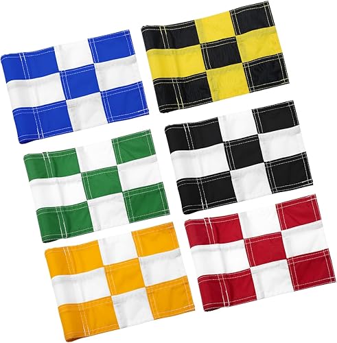 KINGTOP Bandera de golf a cuadros con tubo insertado, todas 8 pulgadas de largo x 6 pulgadas de alto, banderas verdes para patio, mini banderas de