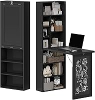 Zentrava Foldable Wall Mounted Desk with Storage Shelves & Blackboard - Space-Saving Folding Computer Table for Home Office (Black)