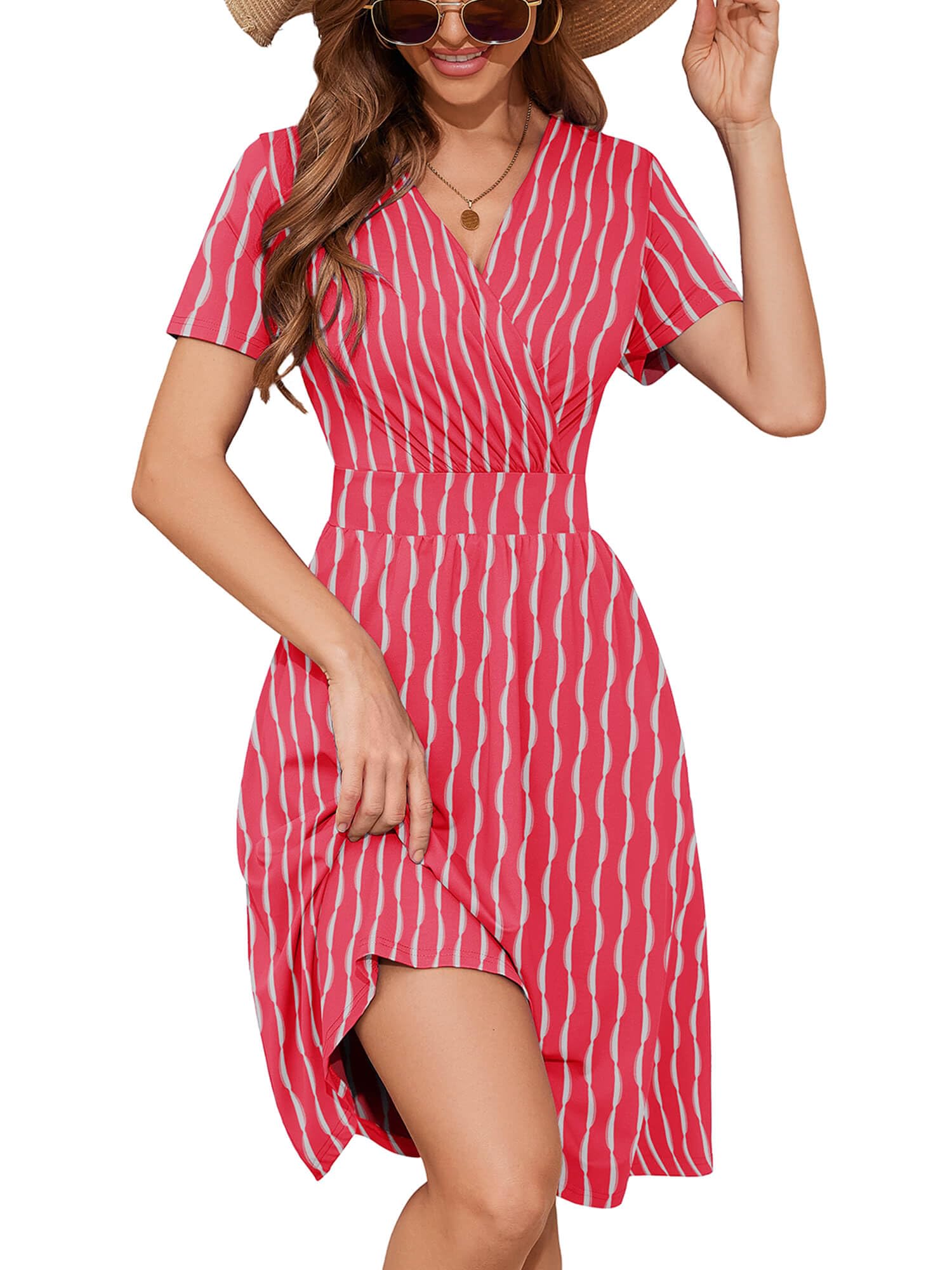 Heymoments Short Sleeve V Neck Summer Dress for Women