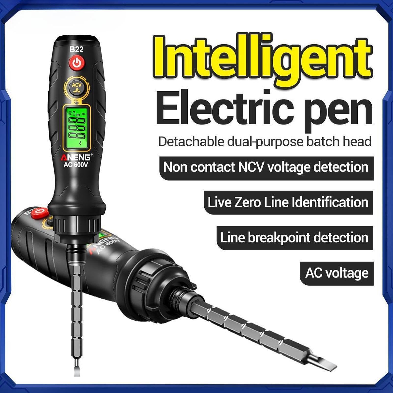 Spannungsprüfer-Schraubendreher, berührungsloser Prüfstift, elektrischer Spannungsprüfstift für höhere Effizienz, Schwarz