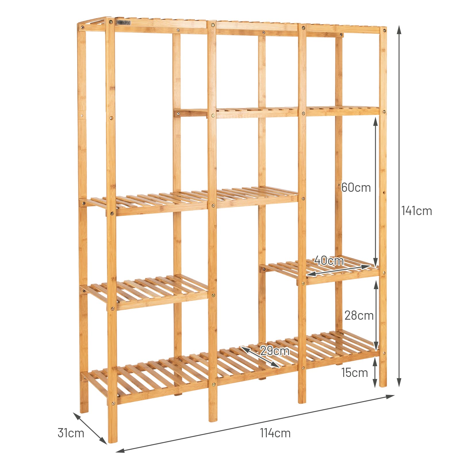 GOPLUS Plantenrek met 4 niveaus, bloemenrek, staand rek van bamboe, weerbestendig, corrosiebestendig, stabiel, multifunctioneel, voor bloempot, planten, boeken en meer, binnen en buiten (natuur
