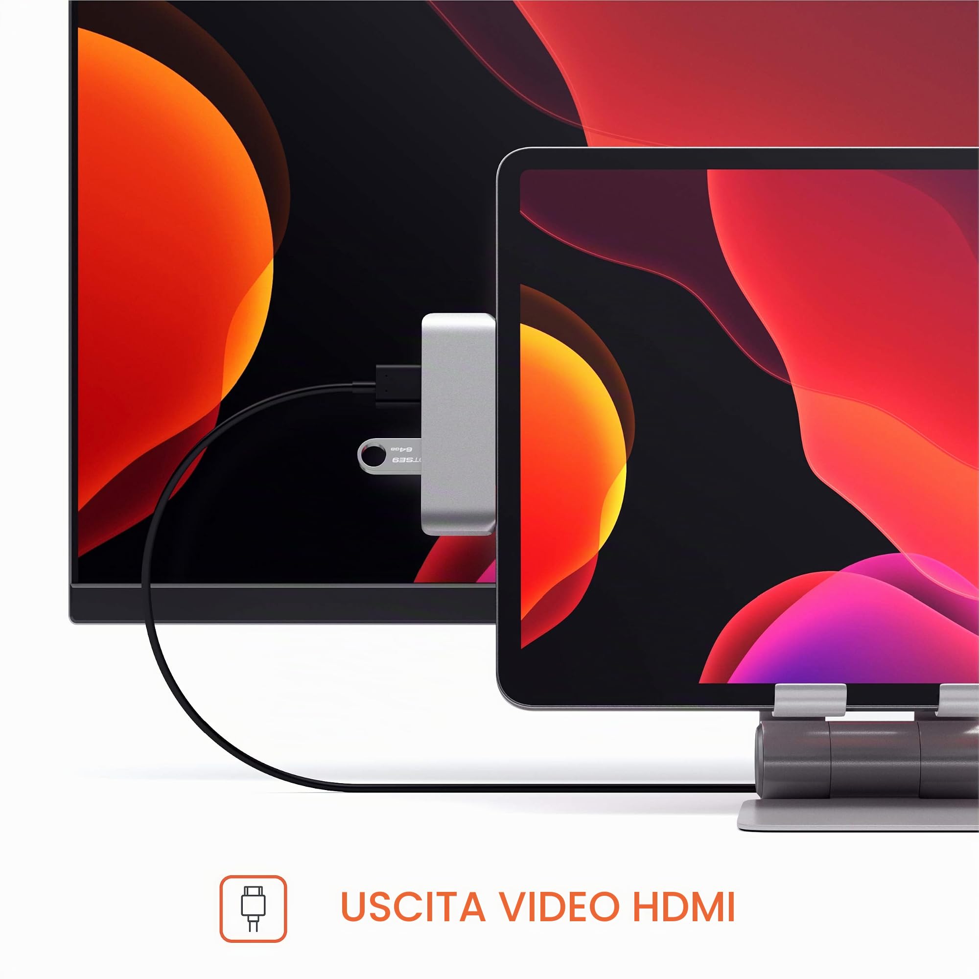SATECHI Adattatore Type-C Mobile Pro Hub con ricarica USB-C PD, HDMI 4K, USB 3.0 e jack per cuffie da 3,5 mm - per iPad Pro M2/M1, iPad Air M1, iPad Mini e altro (Argento)