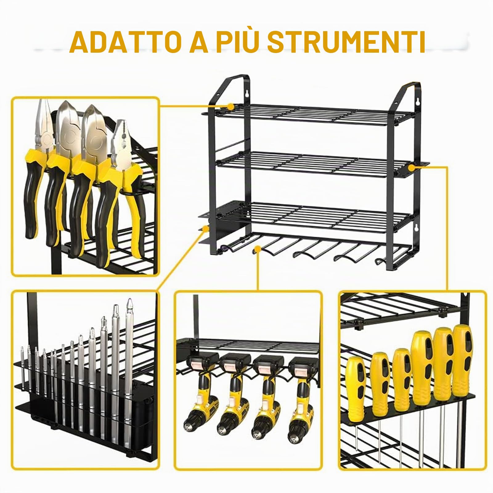 Supporto Da Parete per Utensili Elettrici, Supporto per Punte Da Trapano per Impieghi Gravosi per 4 Utensili Da Trapano Elettrico, Supporto per Trapano a Batteria per Garage, Officina