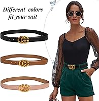 Vista 6 de Cinturón de cuero clásico con hebilla de metal para mujer con vestido de jeans Aah-negro-clásico