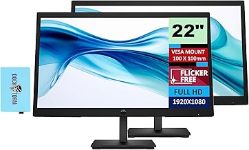 Series 3 Pro 21.45 inch FHD Monitor Bundle with Docztorm Dock, 21.45" FHD IPS (1920x1080) 100Hz Display, VESA Mount (100x100mm), Ideal for Home & Business (2 Pack)