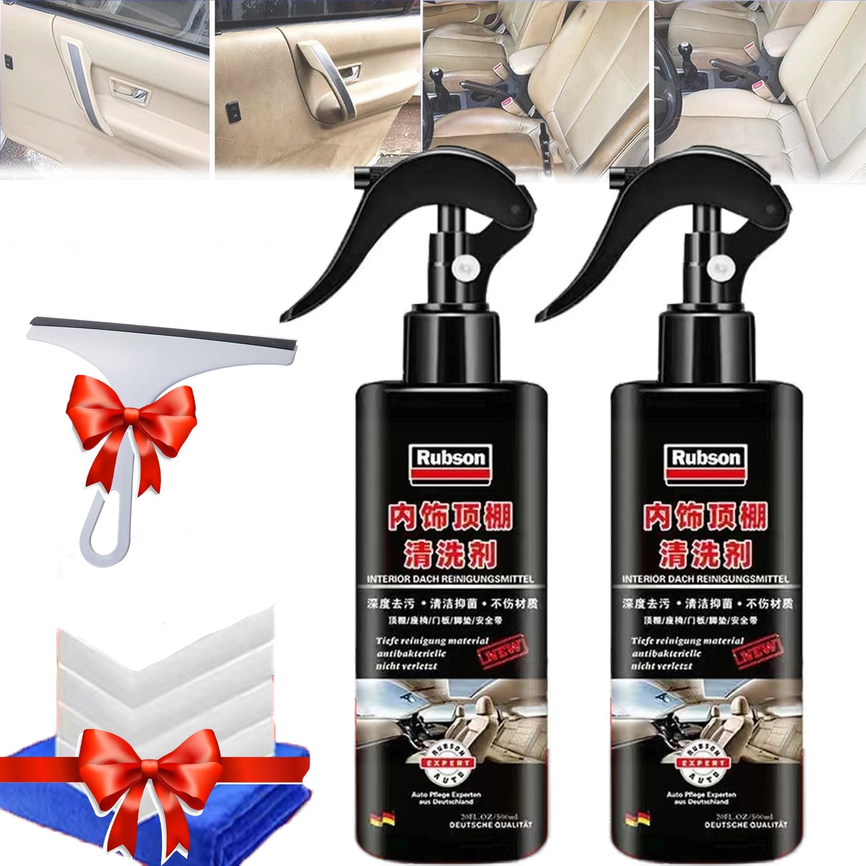 Car Detailing Headliner Cleaner, Rubson Car Cleaner, Rubson Interior Dach Reingungsmittel, Multifunctional Car Cleaner Spray, Powerful Stain Removal Kit (2PCS 250ML)