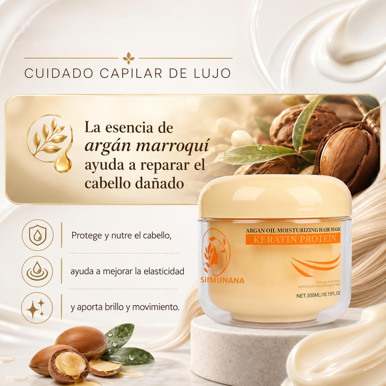 Aomimegel Mascarilla Pelo Original Tratamiento Capilar De Textura Cremosa Para Cabello Encrespado Teñido Y Dañado Mejora La Suavidad Y La Peinabilidad Diaria (2 PCS)