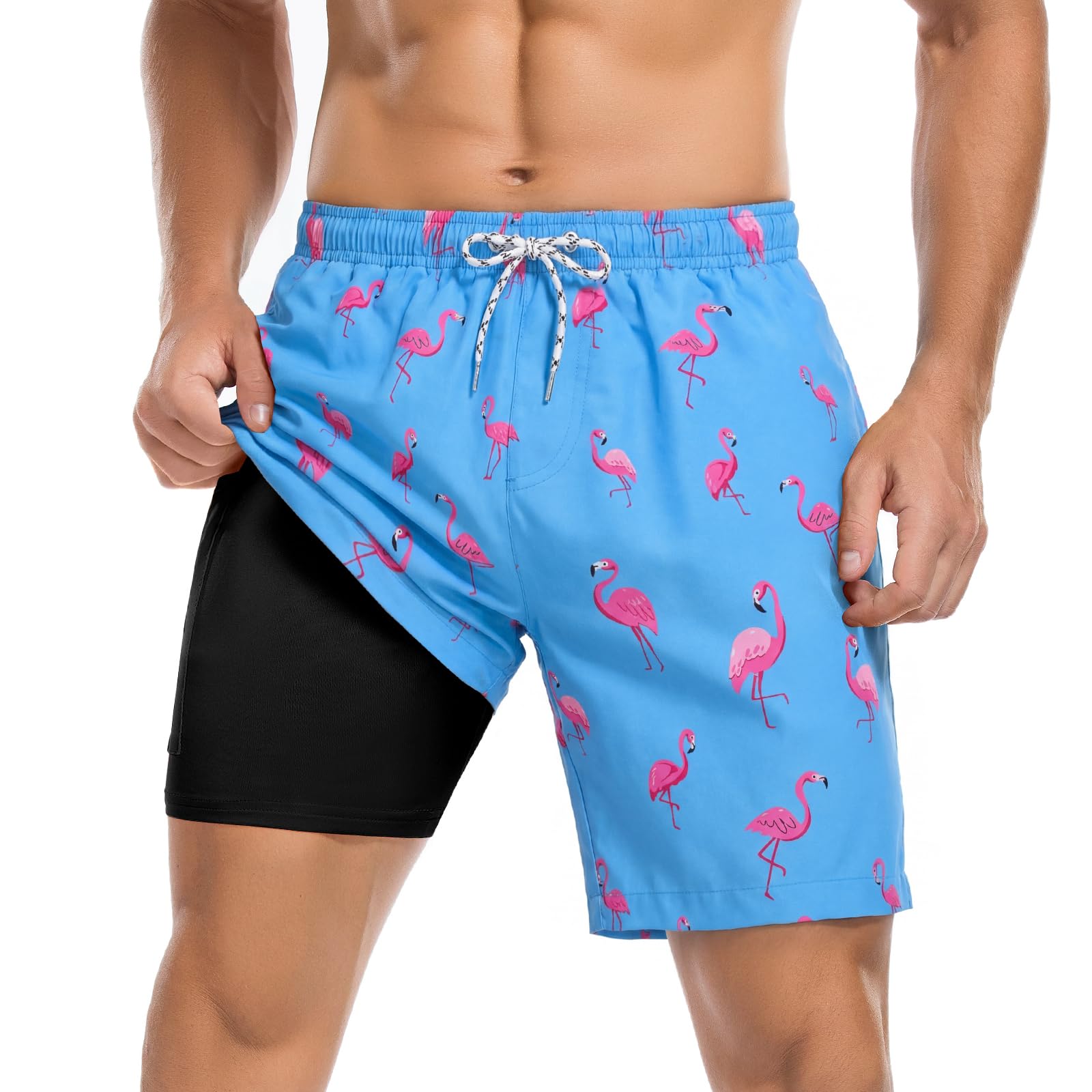 Mens Swimming Trunks with Compression Liner 7 Inch Quick Dry Board Shorts | Men's 2-in-1 Swimsuit with Pocket Anti-chafe Bathing suit for Beach Vacation Casual Weekend