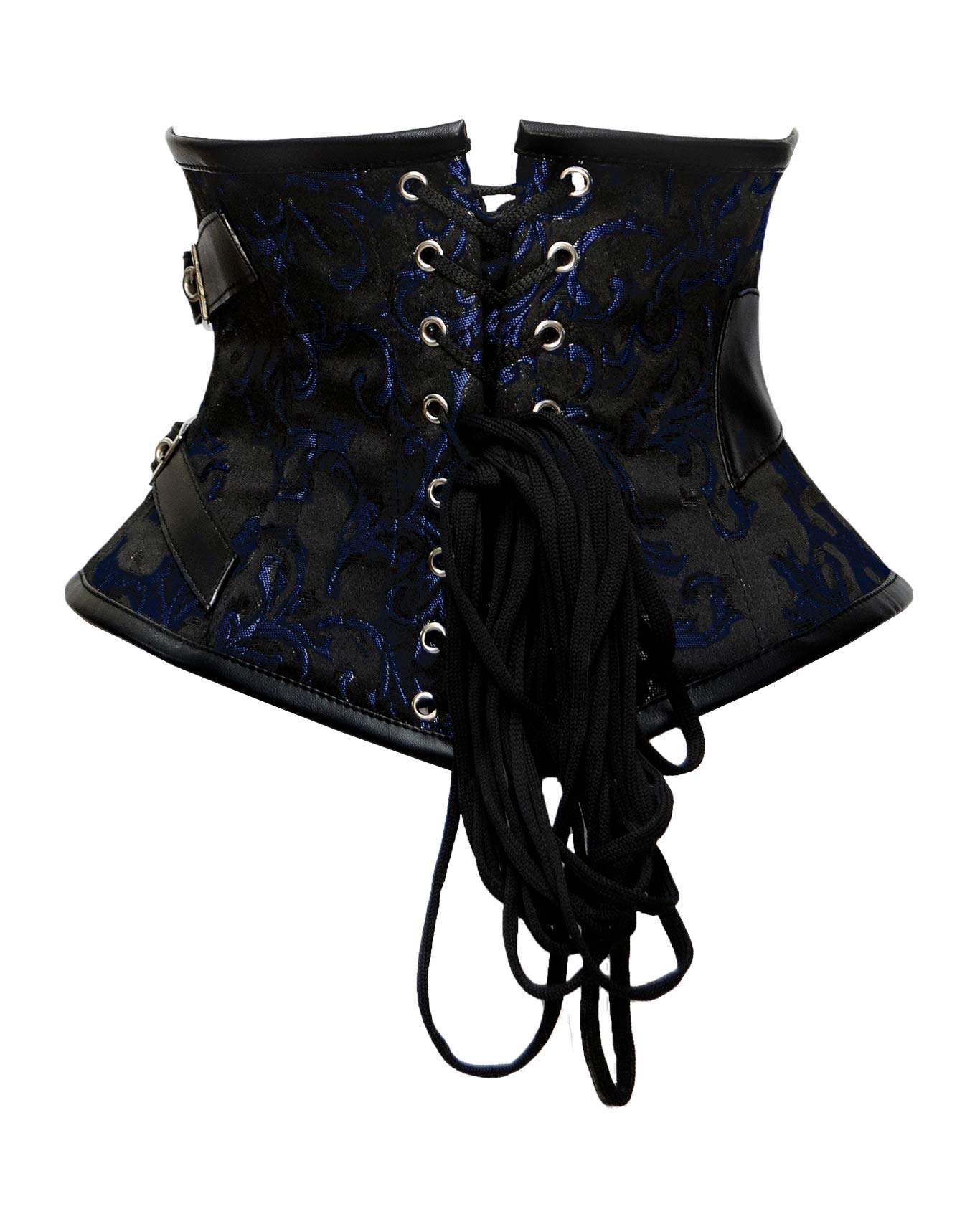 Luvsecretlingerie 18 Double Steel Boned Waist Training Brocade & Faux Leather Underbust Tight Shaper Corset #8701: Small B009(blue)