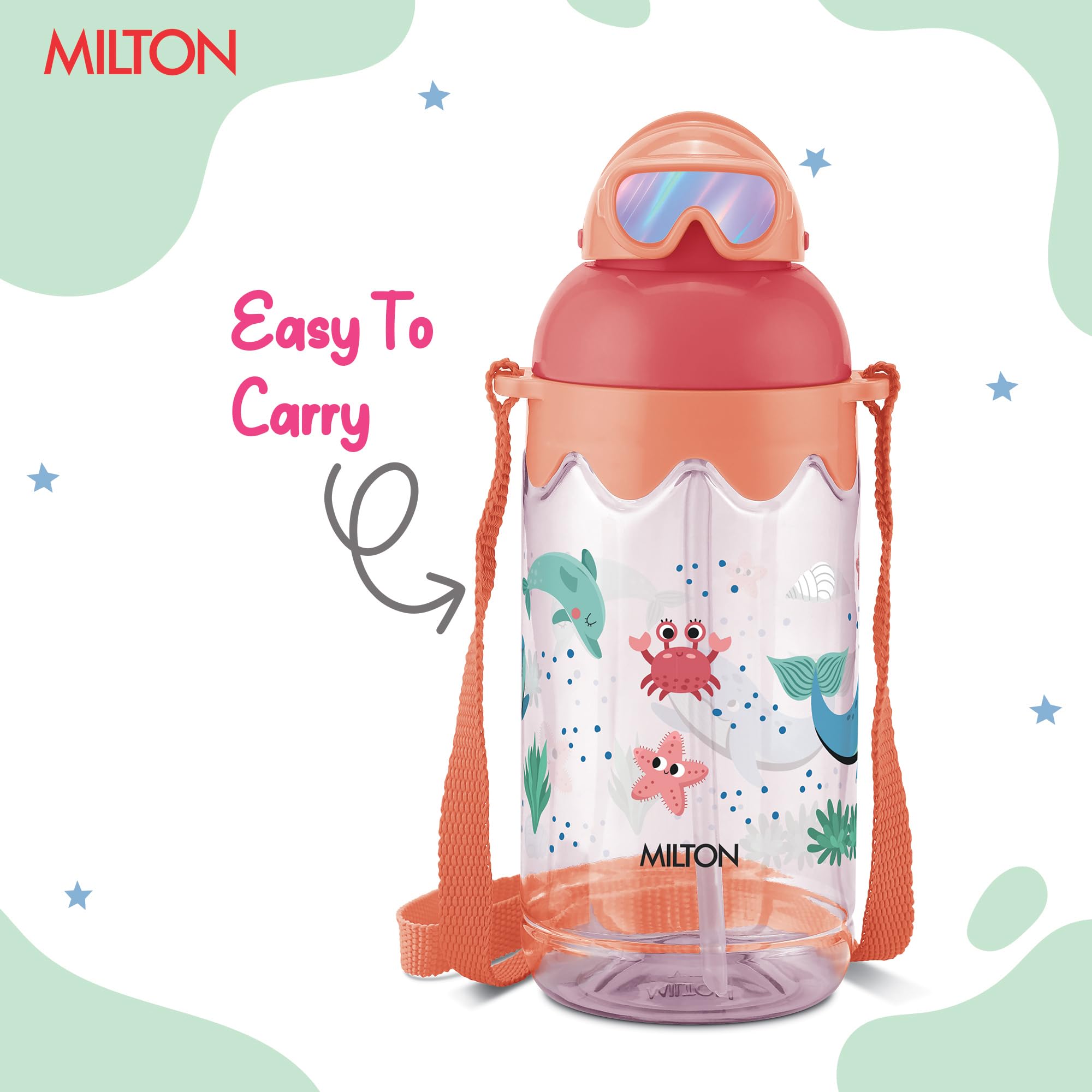MILTON Sage 650 Sipper PET Water Bottle for School Kids | Food Grade & BPA Free | Leak Proof & Durable | Easy to Carry Loop | Ideal for Home, School & Office Use, 605 ml, Peach 3