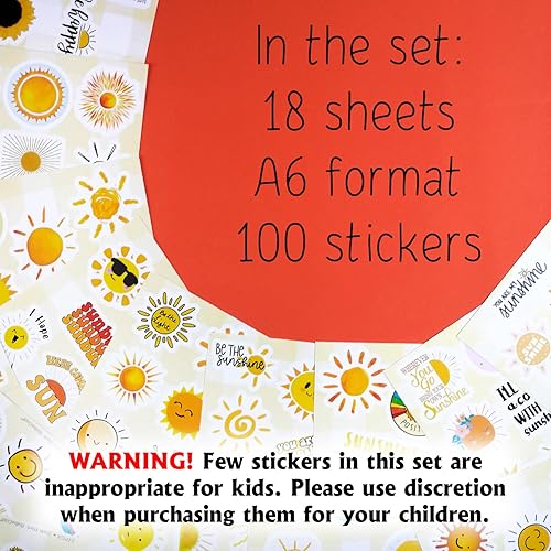 Miniatura 2 de BulbaCraft 100 calcomanías pequeñas de sol, calcomanías de sol y calcomanías para laptop y botellas de agua, calcomanías de You are My Sunshine y
