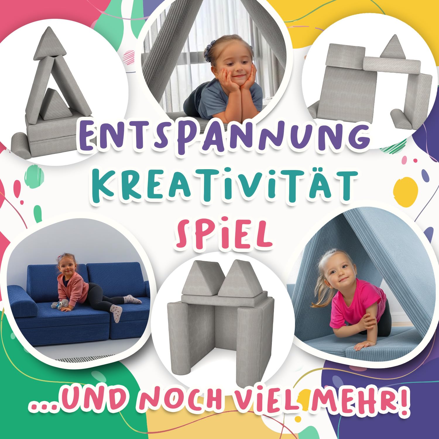 POKAR Kindersofa | Spielsofa Cord aus Schaumstoff Bausteinen | Modulares Spielsofa für Kinder | Kuschelecke im Kinderzimmer Kindercouch | Oeko-Tex 100 Zertifiziert | Warmer Karamell