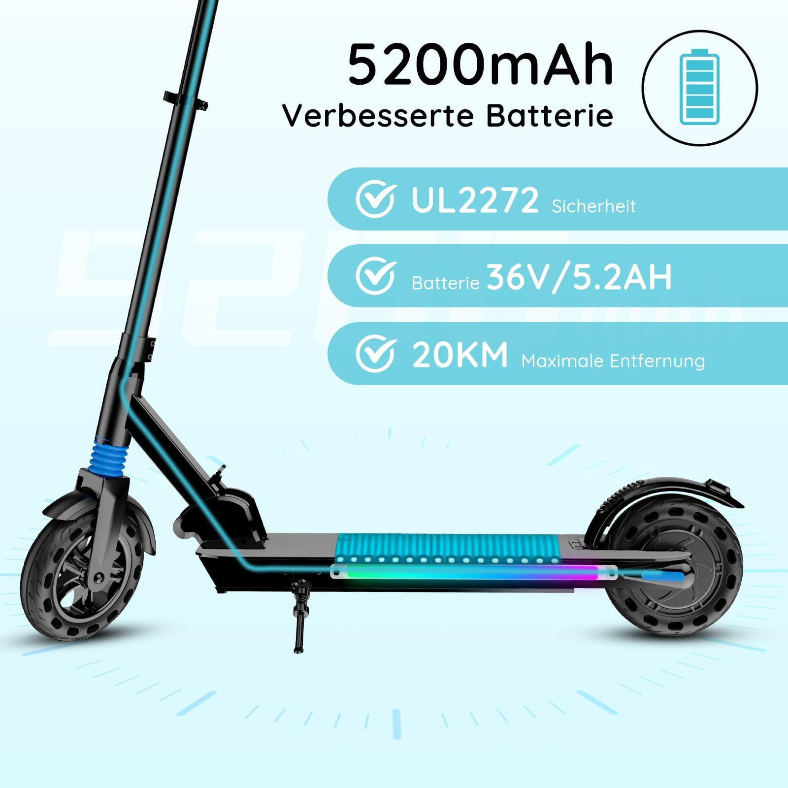 Trottinette électrique pour enfants de 8 à 16 ans, affichage LED, pliable et réglable en hauteur, portée maximale 20 KM, max. 20 km/h, cadeau pour enfants et adolescents sans ABE