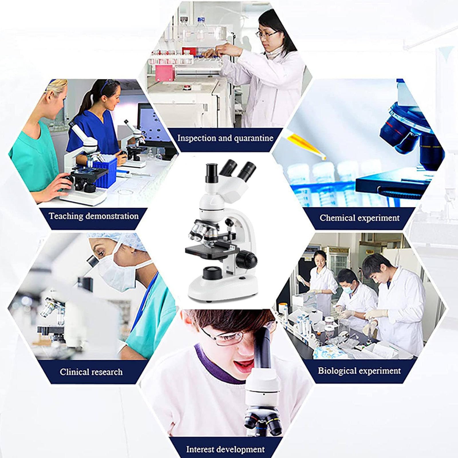 Microscopio Trinocular Compuesto, Aumento De 40x-5000x, Microscopio Led Compuesto Trinocular De Laboratorio Digital con Ocular ElectróNico/RotacióN De 360°/Etapa MecáNica,White
