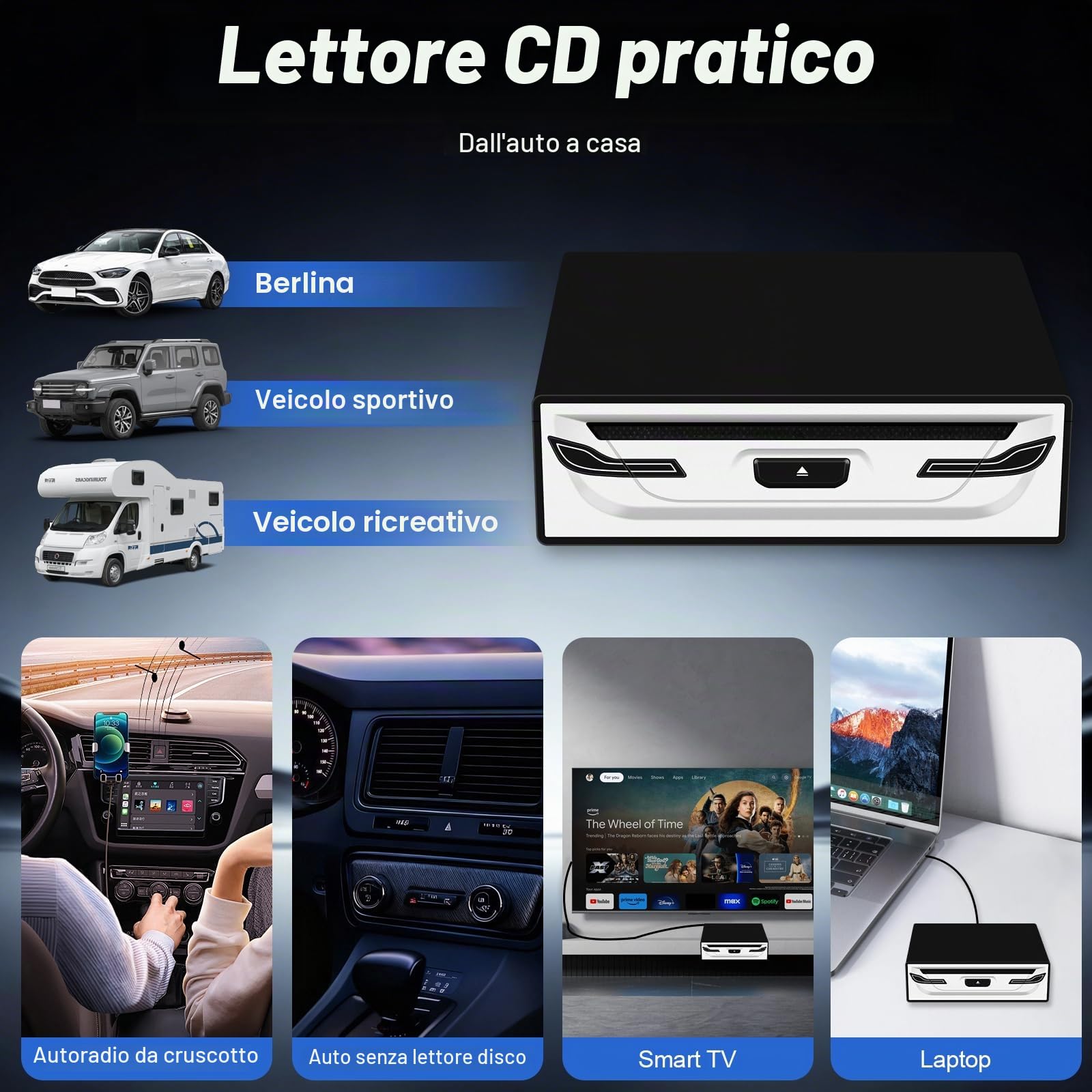 NHOPEEW Lettore CD/DVD USB esterno per auto, laptop e smart TV – Plug & Play USB 2.0, protezione antiurto, compatibile con tablet Android, include cavo USB e supporto | Plug & Play, compatibile con tablet Android, include cavo USB e supporto protezione an