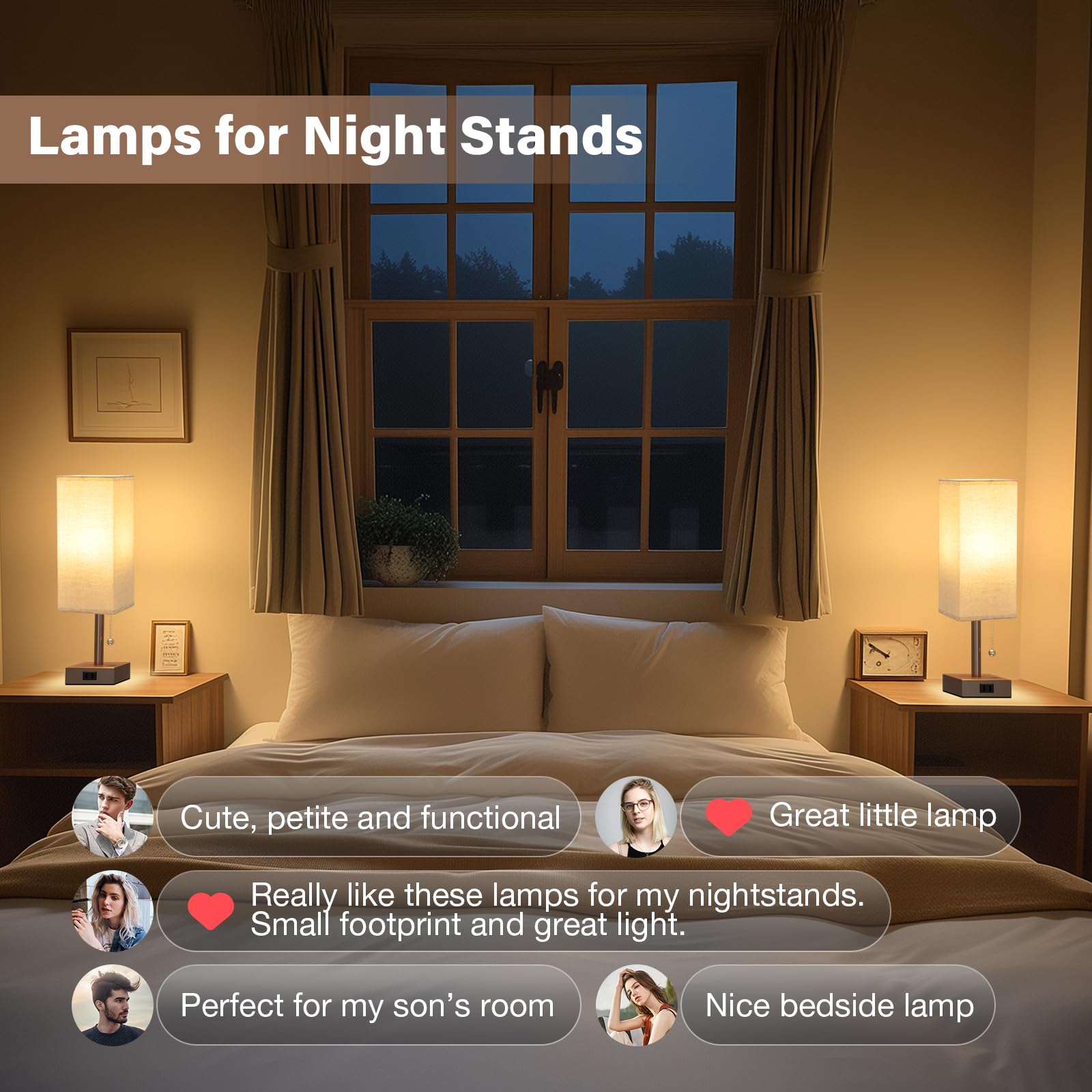 Juego de 2 lámparas de noche para dormitorio, lámpara rectangular pequeña con puerto de carga USB A C, luz de escritorio de 3 temperaturas de color con bombilla, lámpara de lectura de mesa marrón para