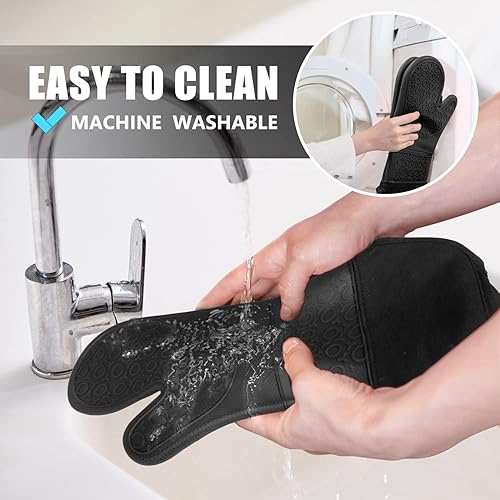 Miniatura 49 de Rorecay Juego de 6 manoplas de horno y soportes para ollas, guantes de silicona extra largos para cocina, resistentes al calor, 500 grados, Milkshake