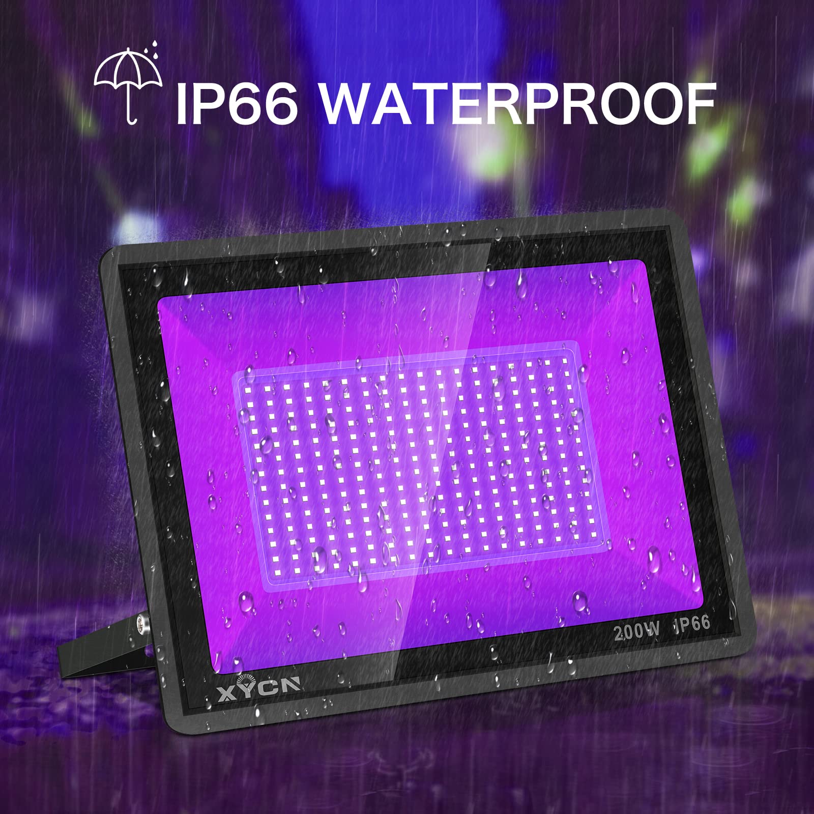 XYCN 3 Pack 200W LED Flood Black Lights,Outdoor Flood Blacklight Light with Plug, IP66 Waterproof forGlow in The Dark, Dance Party, Stage Lighting, Body Paint, Fluorescent Poster, Neon Glow