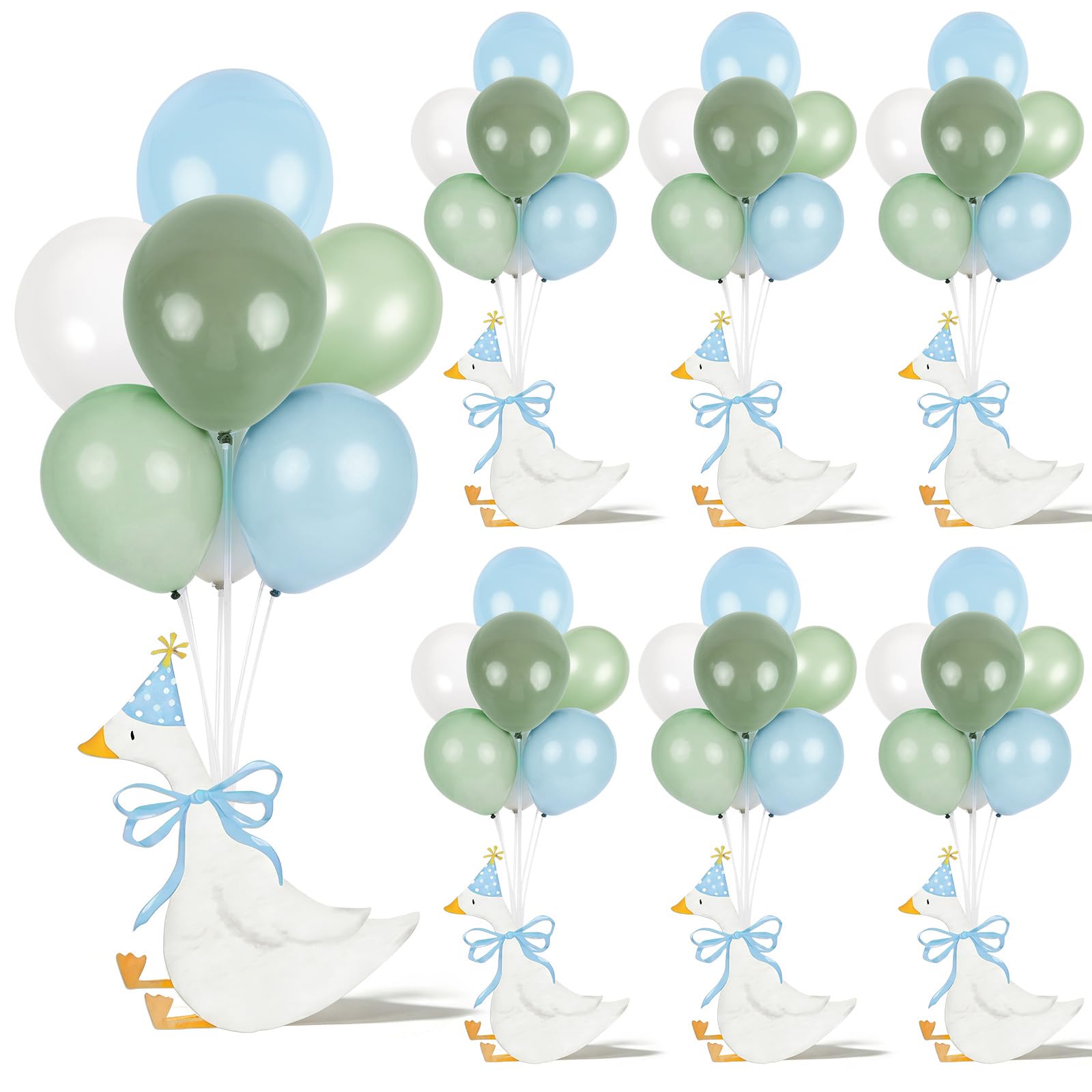 Set di 12 centrotavola per baby shower per tavoli, elefanti con palloncino, decorazione per feste, baby shower, feste, accessori per foto (oca blu, 6)