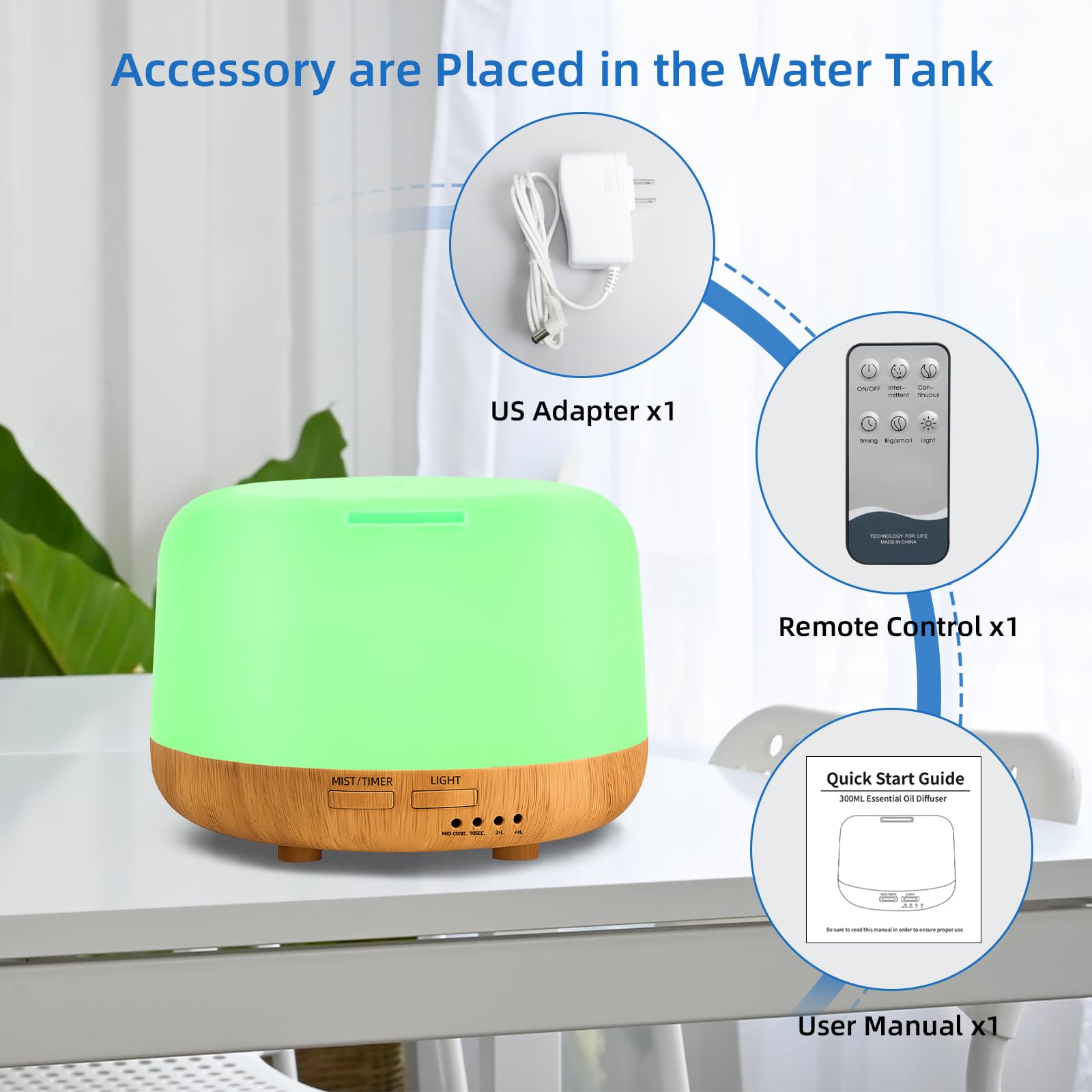 SPLITSKY Aromatherapy Essential Oil Diffuser for Home with Remote Control Plastic, 300ml Cool Mist Air Humidifier, 8 Hours Quiet Operation, Timer, 7 LED Colors 3
